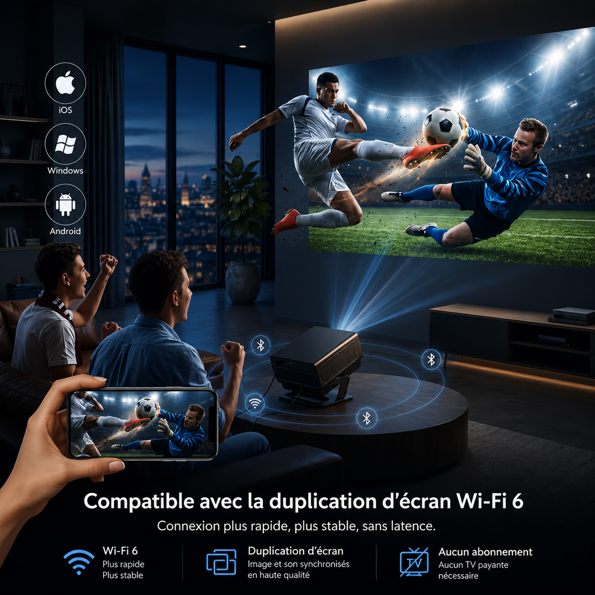 Video projecteur Android 14 1080p natif 8K/4K 1200 ANSI Wi-Fi 6 autofocus IA - VIDOVEX A8