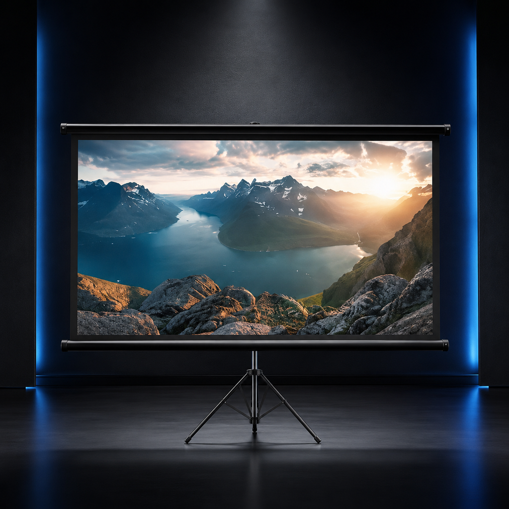 Écran Video projecteur sur Trépied 110” 16:9 Portable Intérieur Extérieur