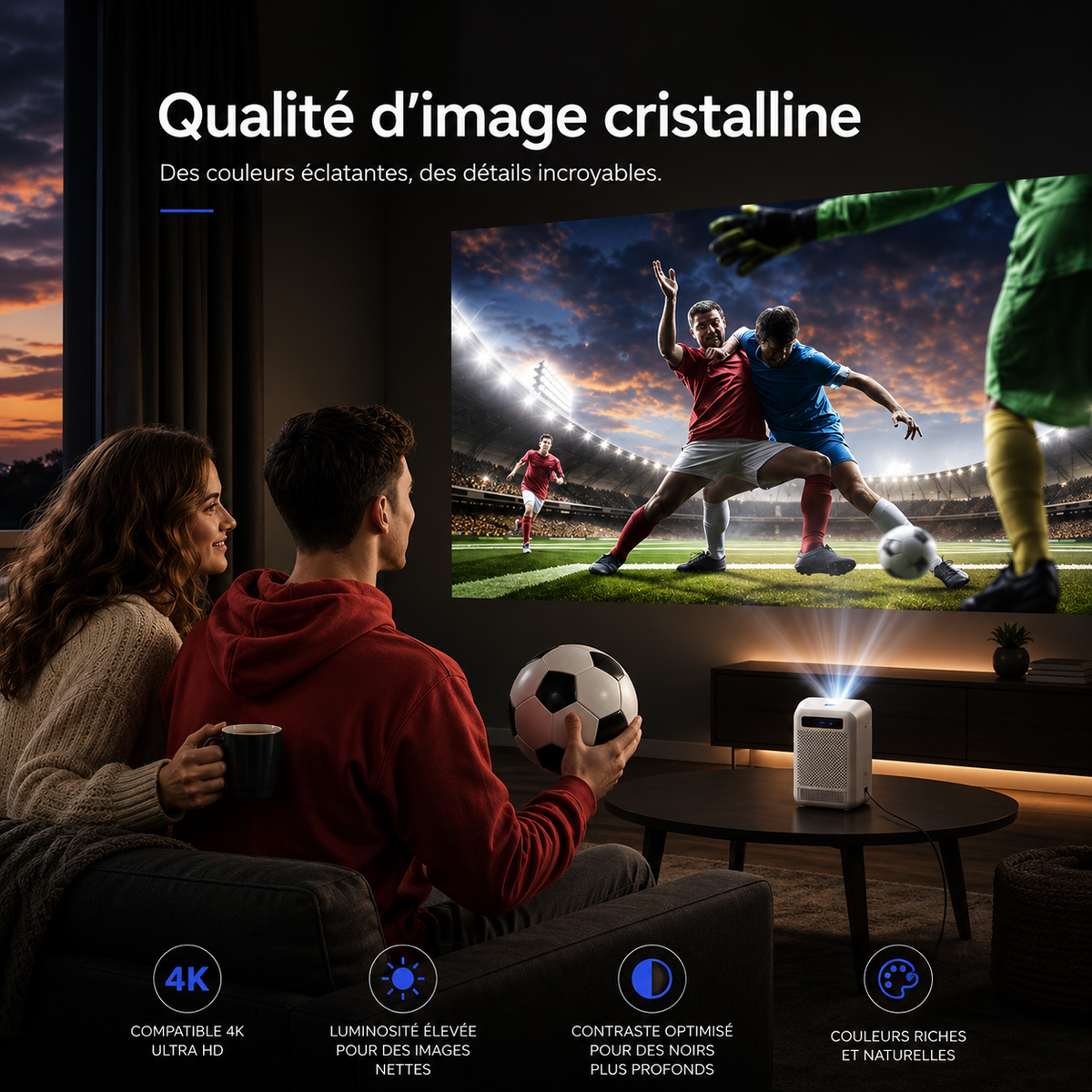 Vidéo projecteur Full HD 1080P WiFi 6, Auto Focus, Android 9.0, Bluetooth 5.0 - U4