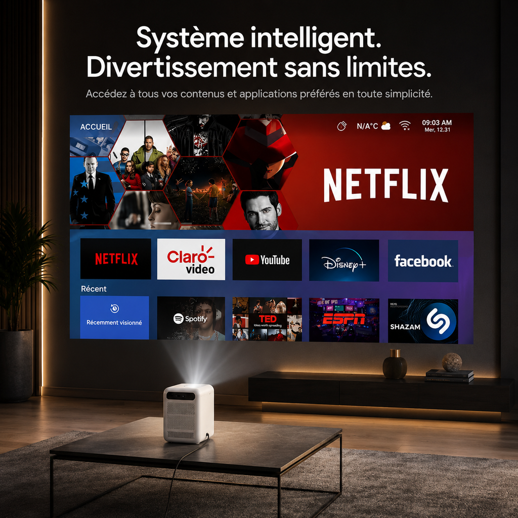 Vidéo projecteur Full HD 1080P WiFi 6, Auto Focus, Android 9.0, Bluetooth 5.0 - U4