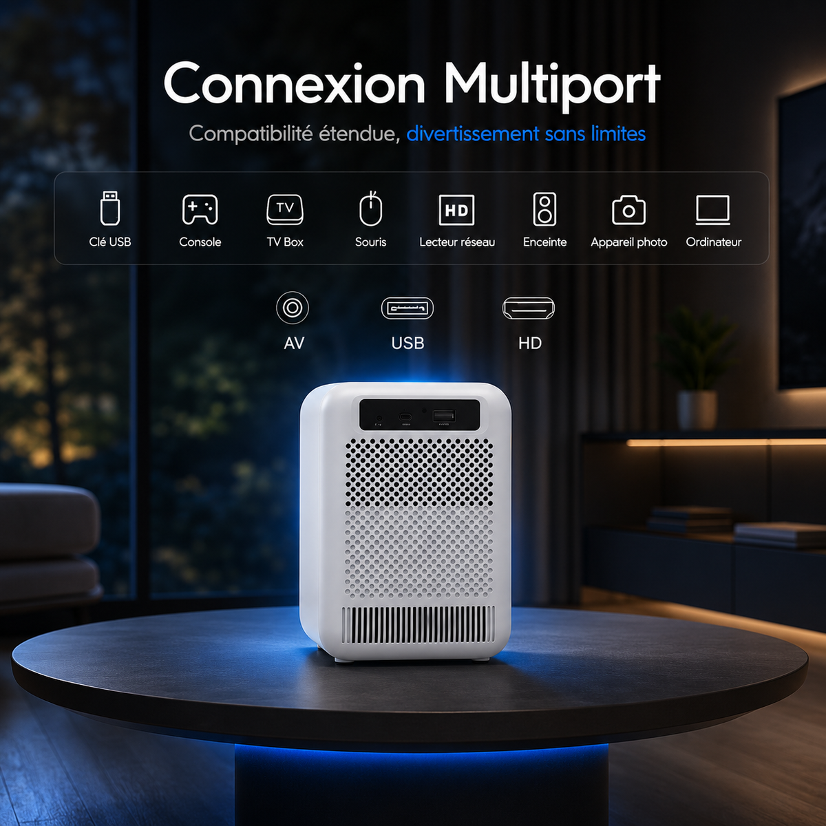 Vidéo projecteur Full HD 1080P WiFi 6, Auto Focus, Android 9.0, Bluetooth 5.0 - U4