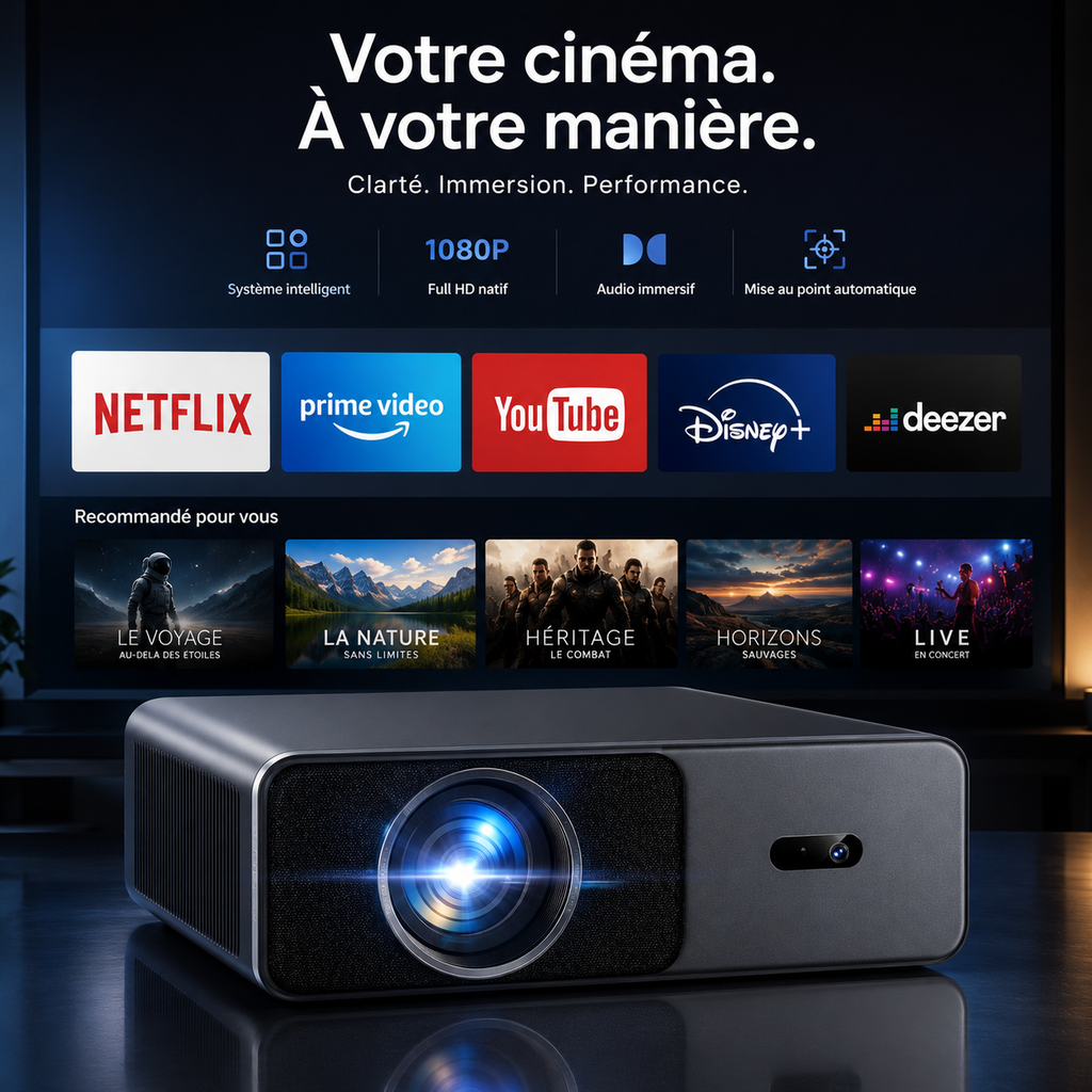 Vidéoprojecteur 4K Full HD 1080P – 1000 ANSI, Netflix Officiel, WiFi 6, Bluetooth 5.2, Auto Focus - A1