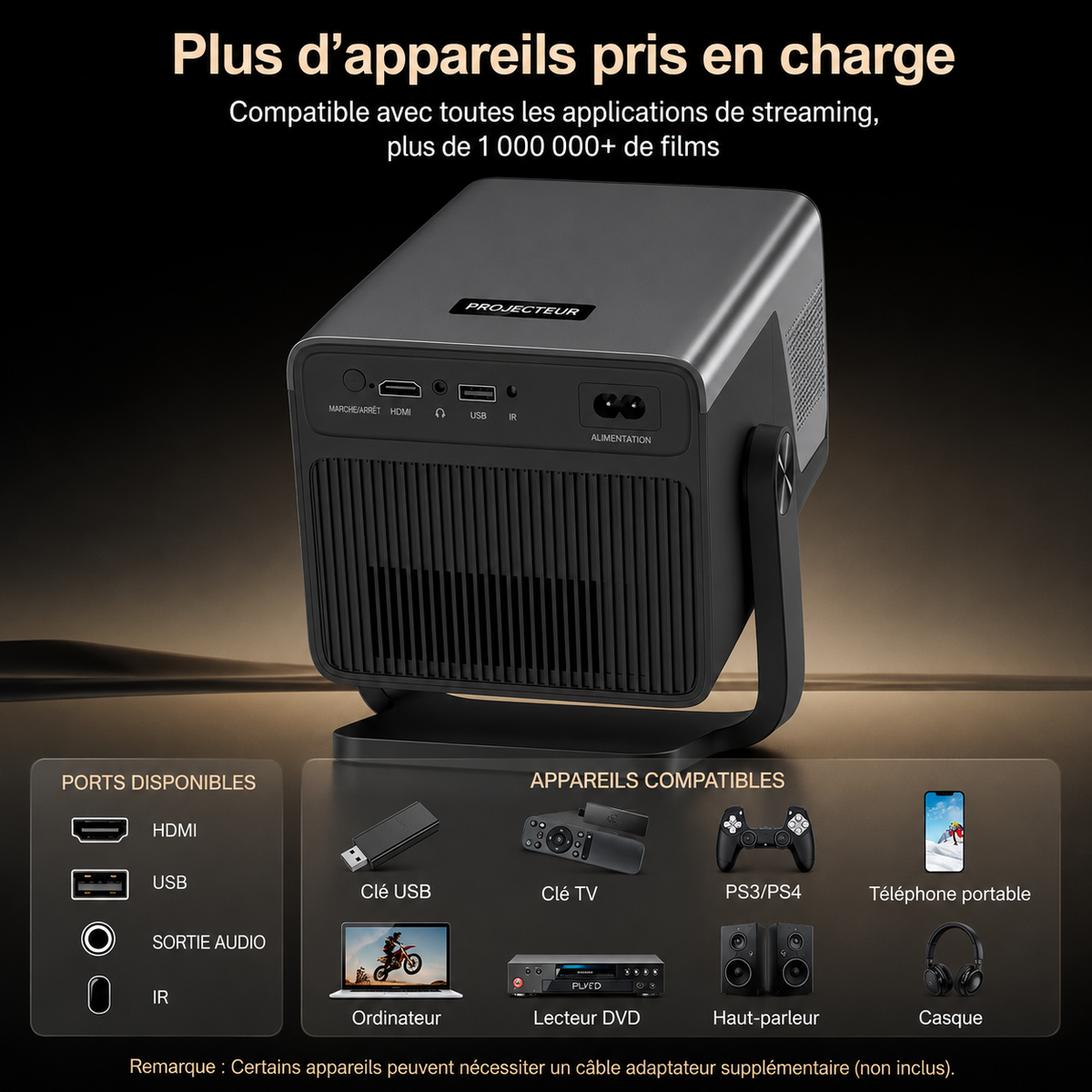 Video Projecteur Full HD 1080P 2000 ANSI – Android 14, WiFi 6, Bluetooth 5.4, Autofocus & Support 8K - X7