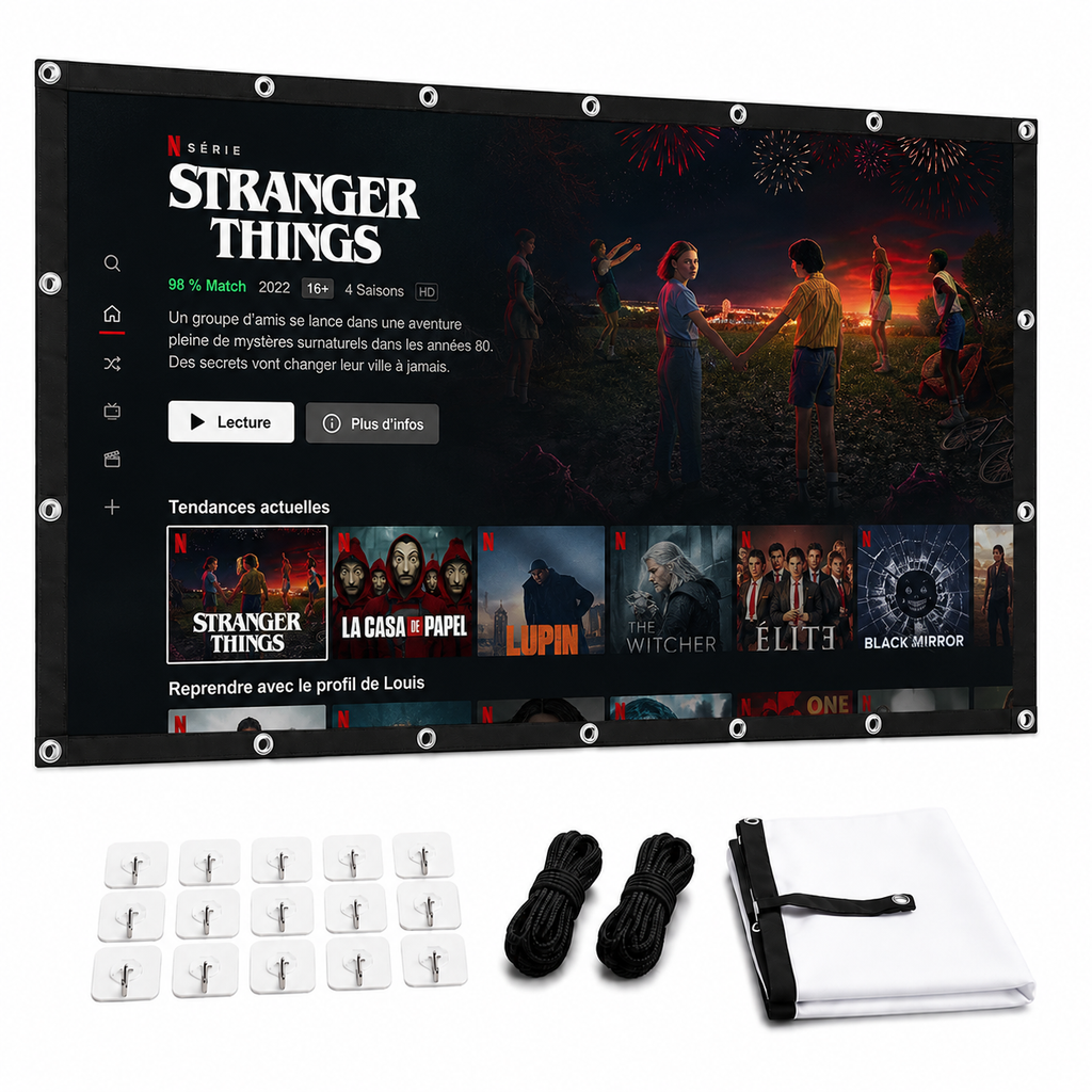 Écran de Projection 16:9 HD Anti-Plis pour Vidéoprojecteur – Toile de Projection Portable 60 à 200 Pouces