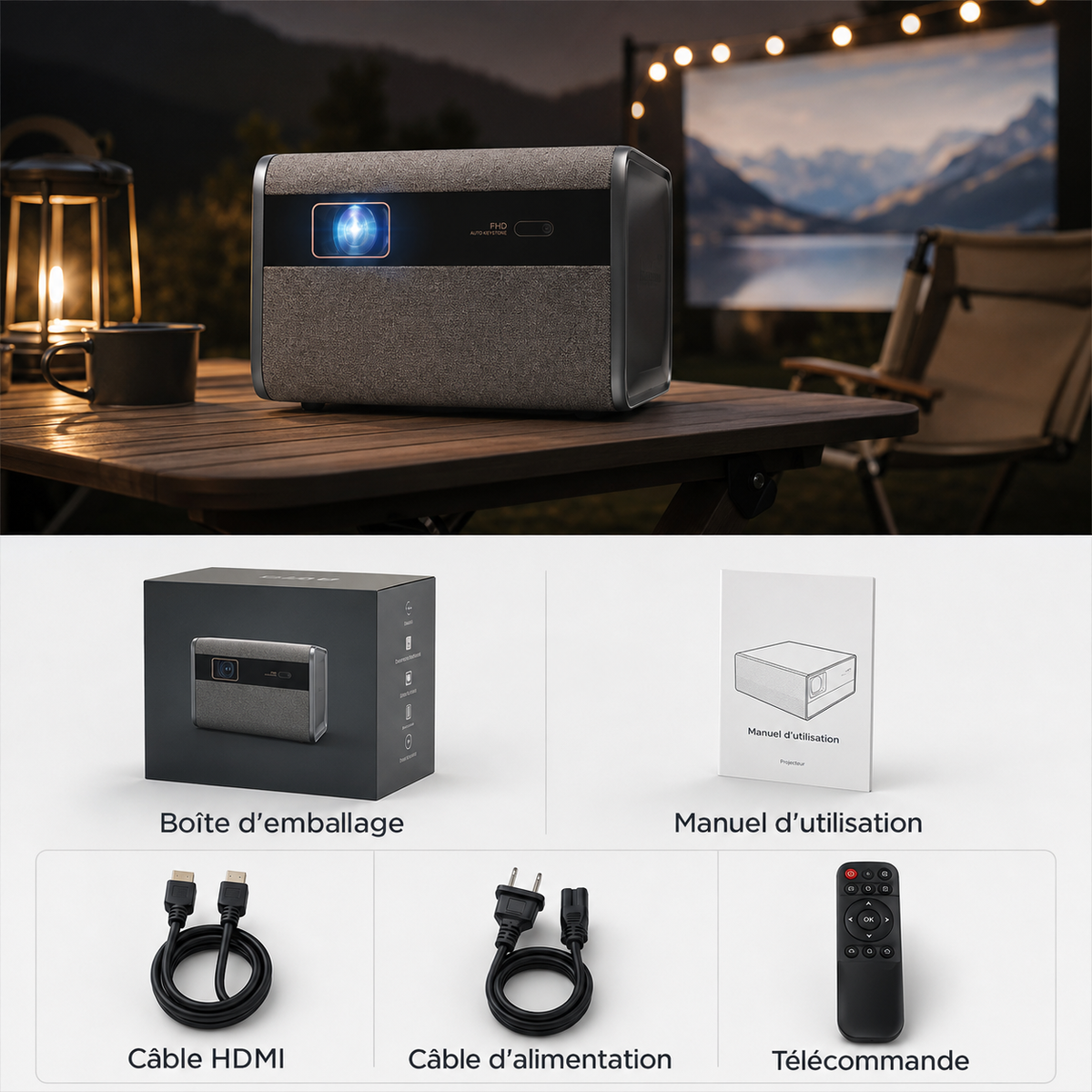Vidéo projecteur 1080P Full HD Android 3500 ANSI Lumens avec autofocus intelligent – J10