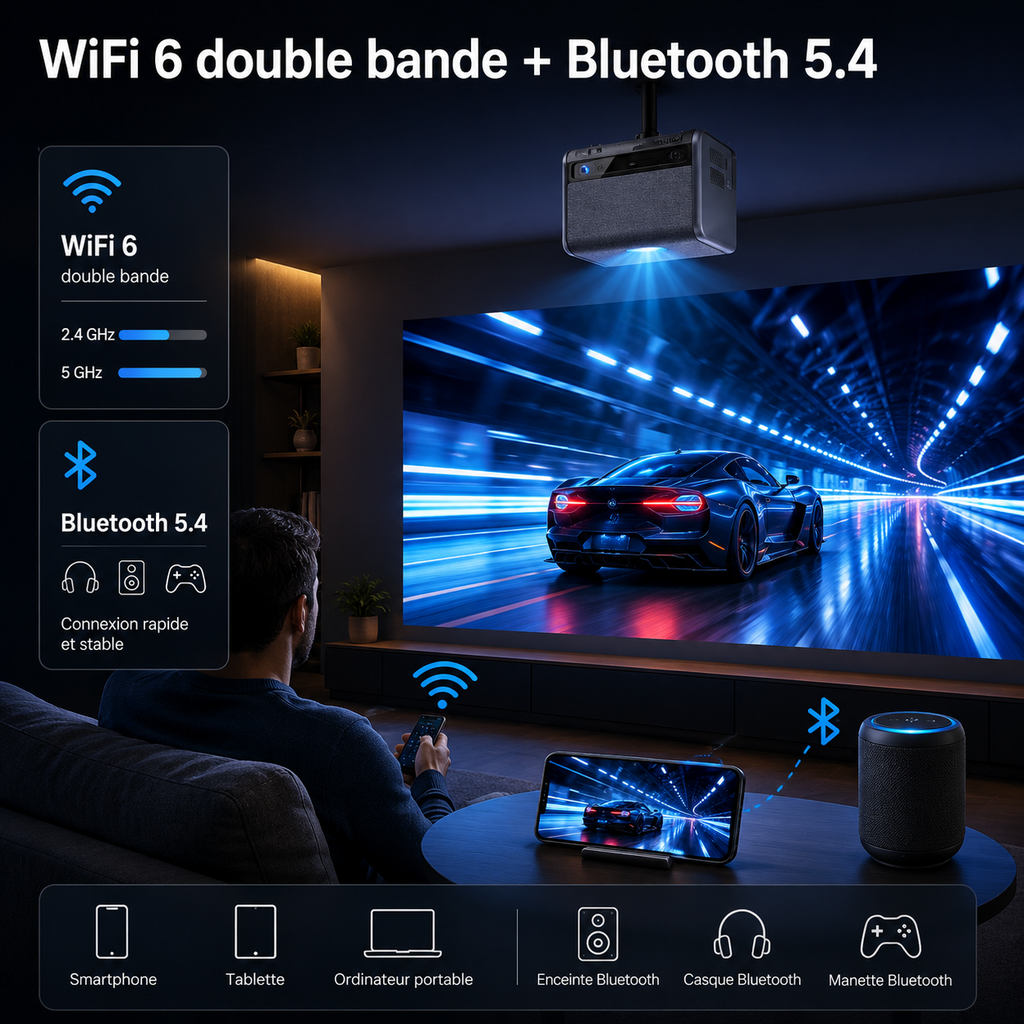 Vidéo projecteur 1080P Full HD Android 3500 ANSI Lumens avec autofocus intelligent – J10