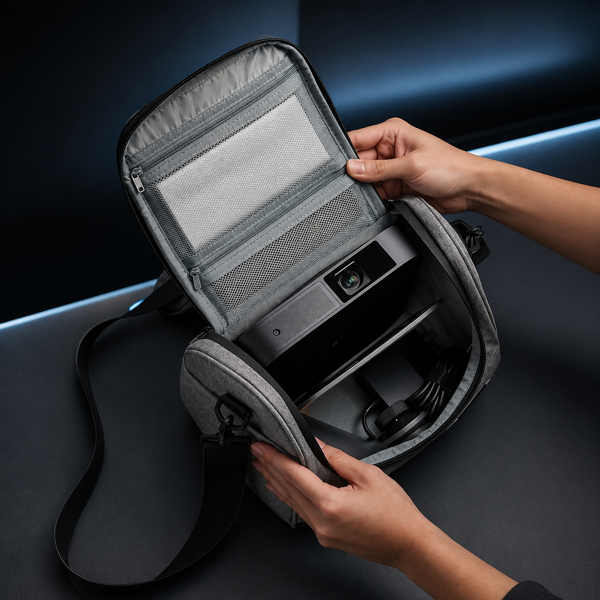 Sac de rangement pour vidéoprojecteur, bandoulière renforcée