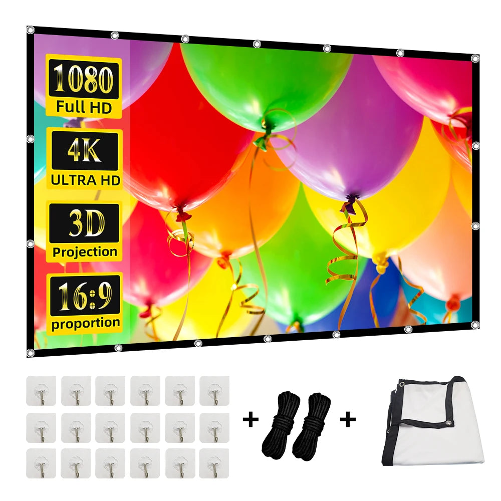 Écran de Projection 16:9 HD Anti-Plis pour Vidéoprojecteur – Toile de Projection Portable 60 à 200 Pouces