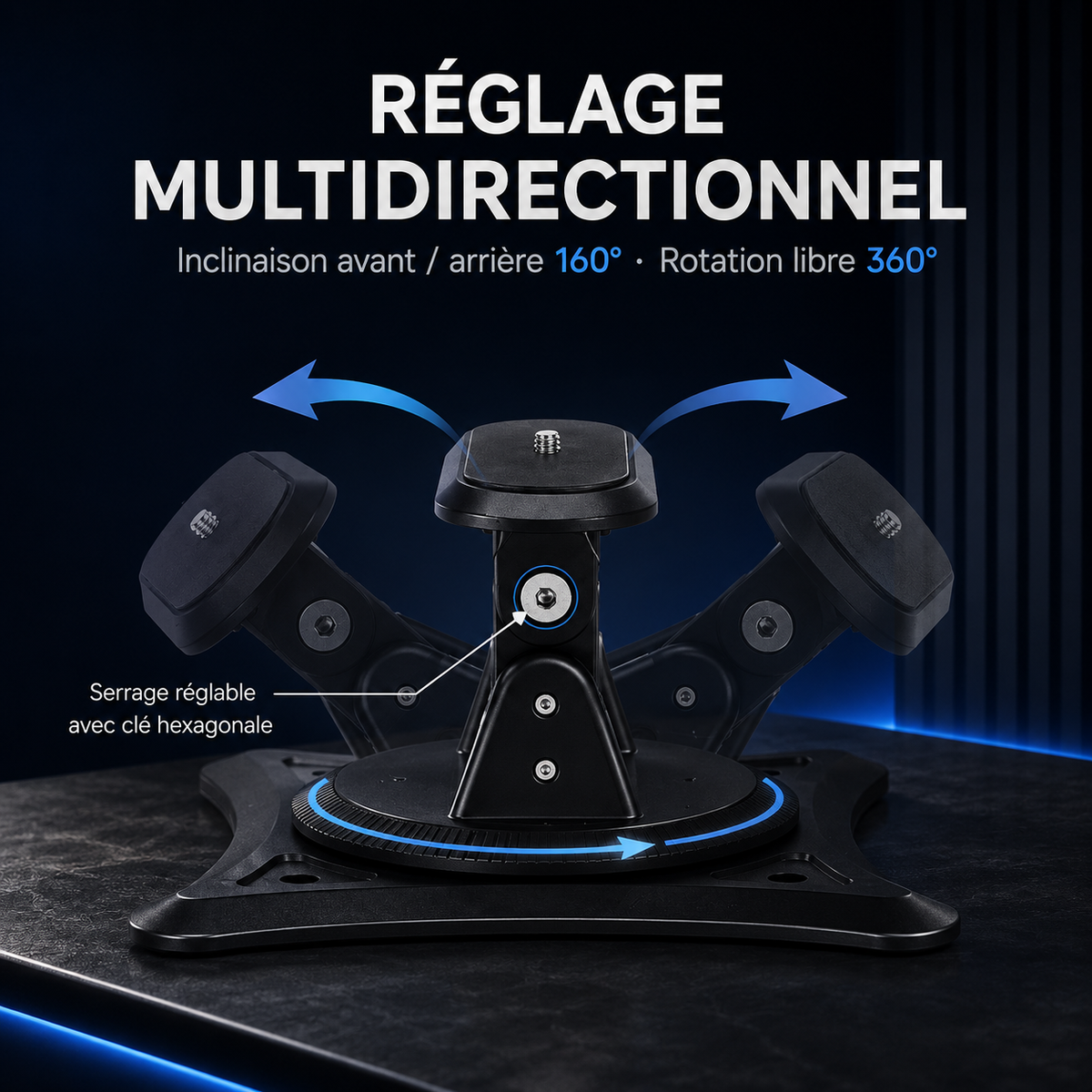 Support projecteur universel portable 360° bureau mur plafond – Support Projecteur (diamètre 1/4)