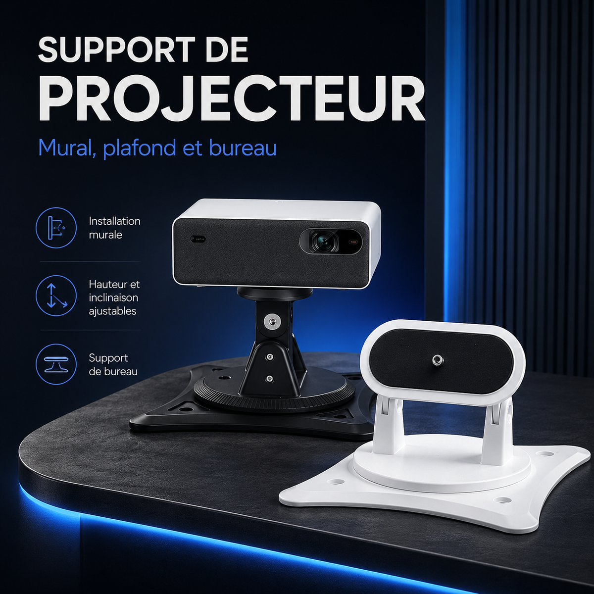 Support projecteur universel portable 360° bureau mur plafond – Support Projecteur (diamètre 1/4)