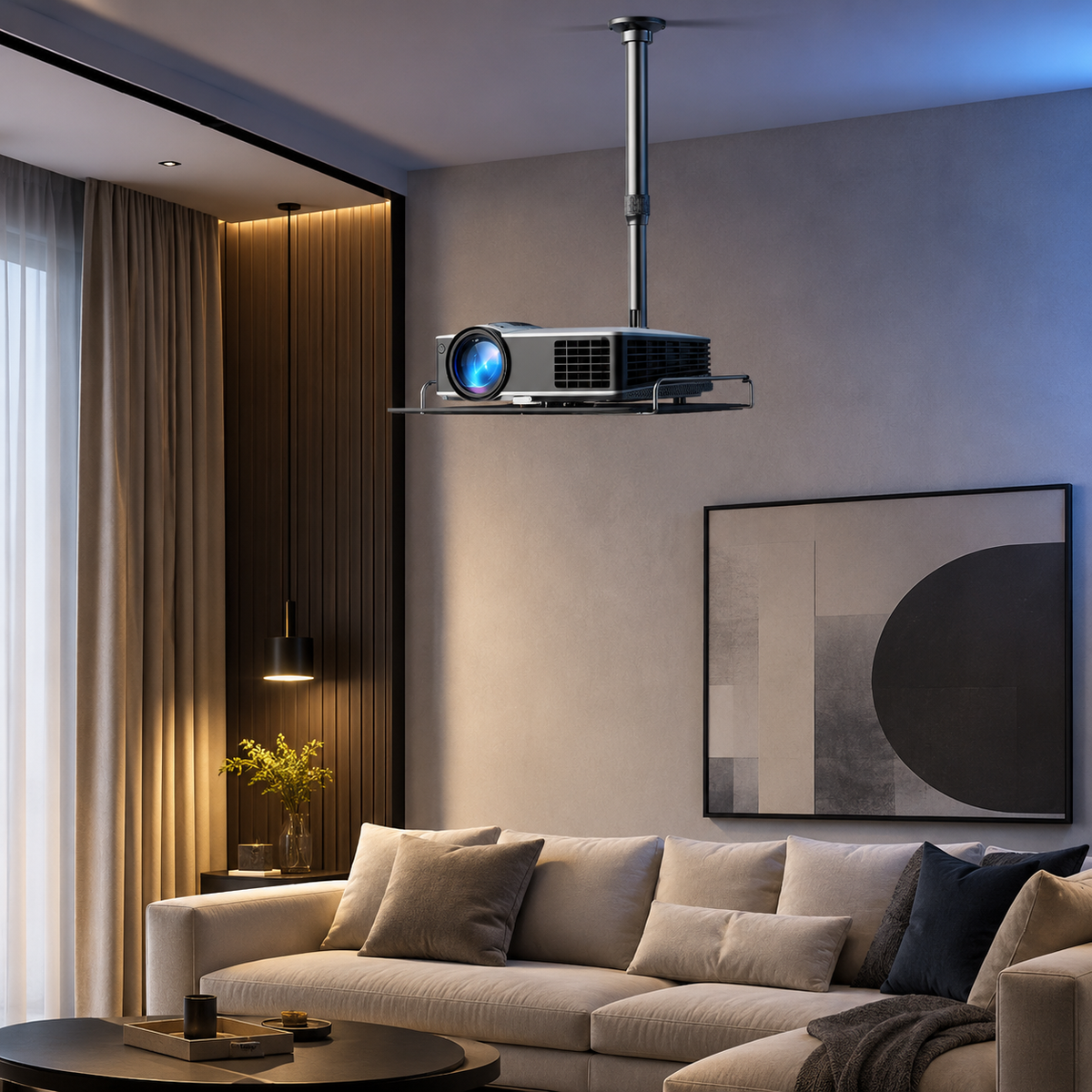 Support plafond vidéo projecteur avec plateau 31x22 cm
