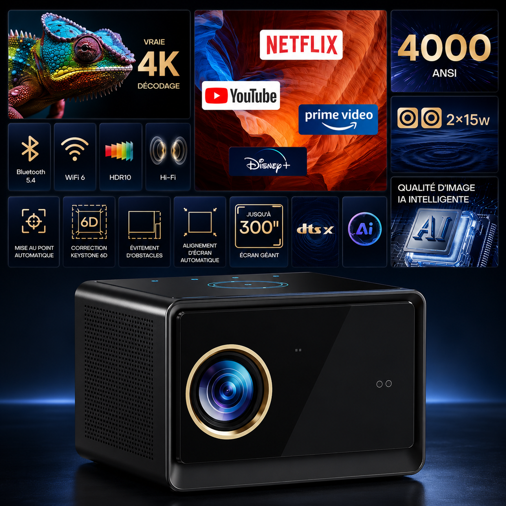 Vidéoprojecteur 1080P Android TV WiFi 6 Bluetooth Autofocus Home Cinéma - X08