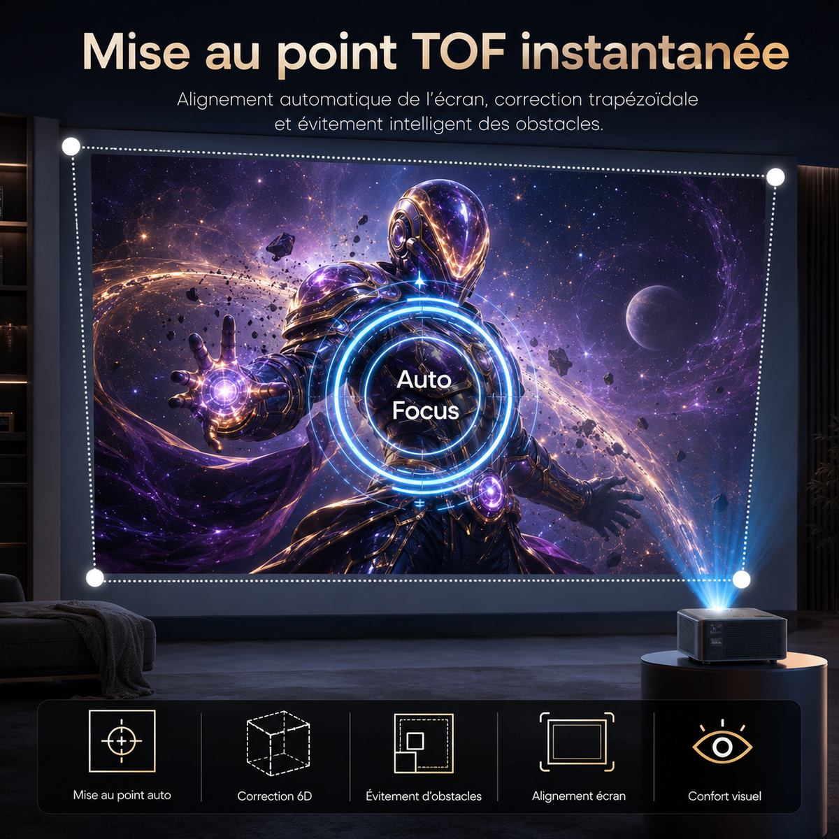 Vidéoprojecteur 1080P Android TV WiFi 6 Bluetooth Autofocus Home Cinéma - X08