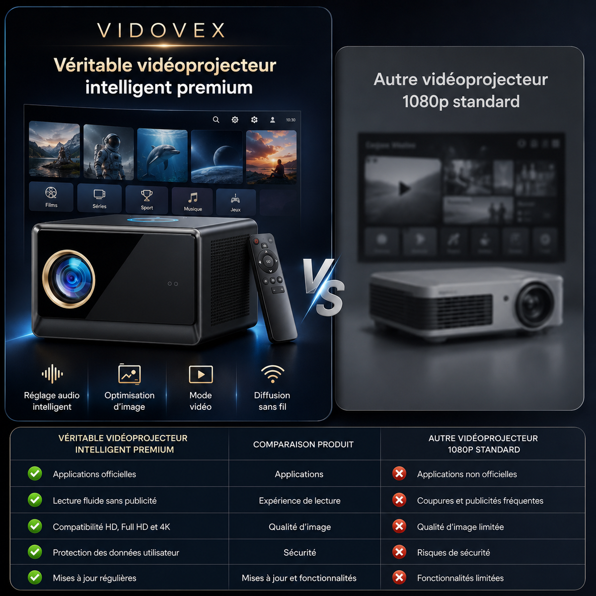 Vidéoprojecteur 1080P Android TV WiFi 6 Bluetooth Autofocus Home Cinéma - X08