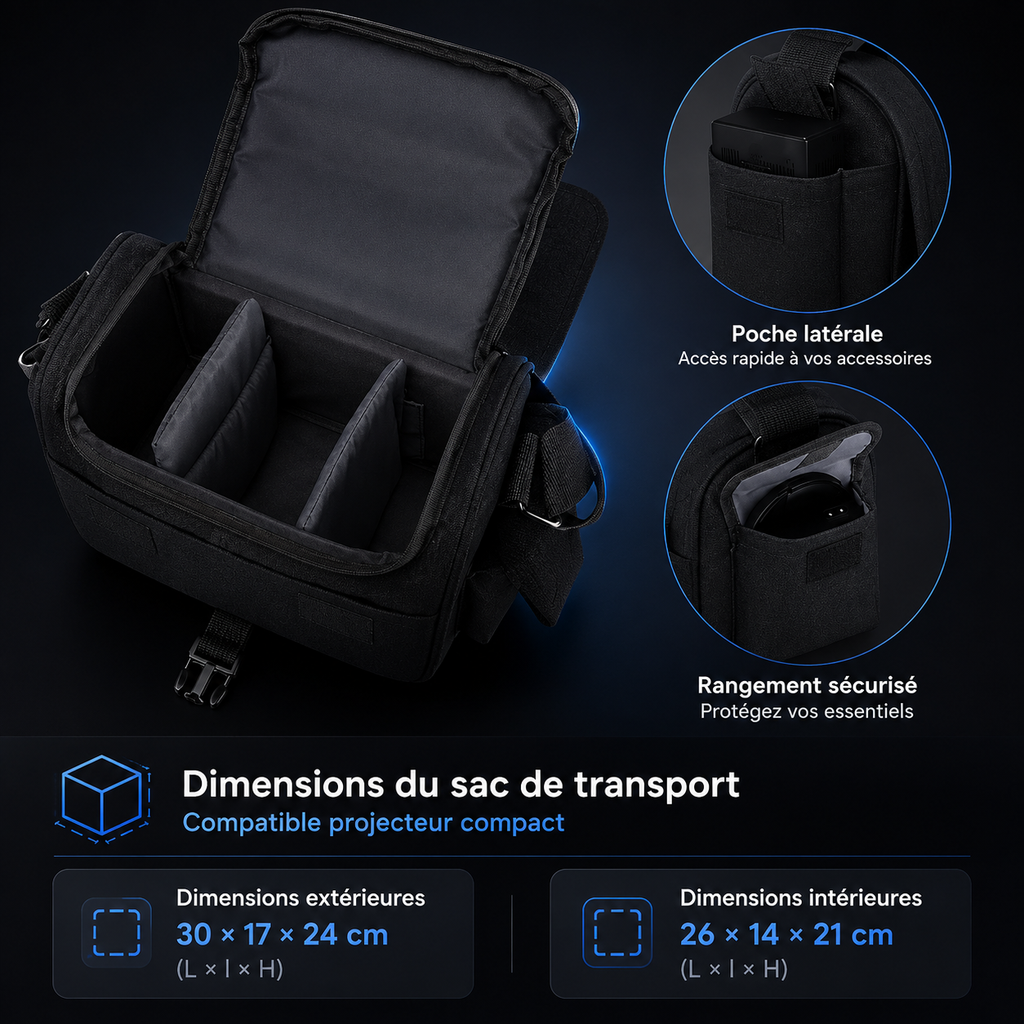 Sac de transport noir antichoc pour vidéo projecteur HY350max