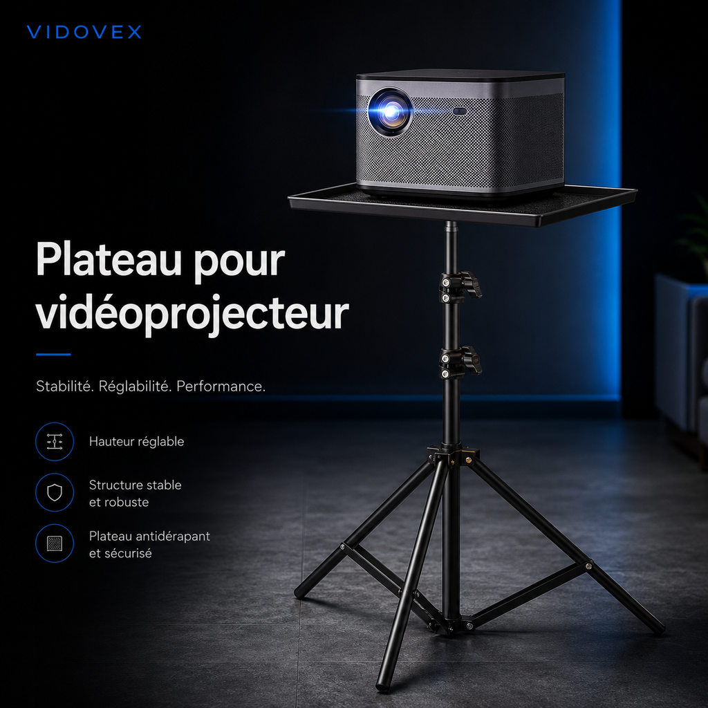 Support vidéoprojecteur réglable avec plateau antidérapant pour sol et bureau