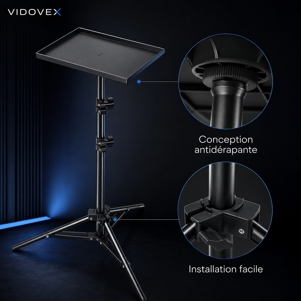 Support vidéoprojecteur réglable avec plateau antidérapant pour sol et bureau